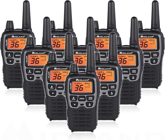 Midland T71VP3 36 Channel FRS Two-Way Radio - Up to 38 Mile Range Walkie Talkie - Black/Silver (Pack of 10)