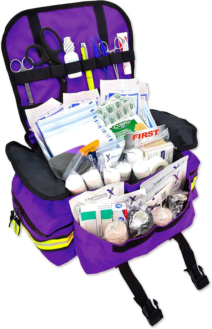 Lightning X Small Medic First Responder EMT Trauma Bag Stocked First Aid Trauma Fill Kit A (Purple)