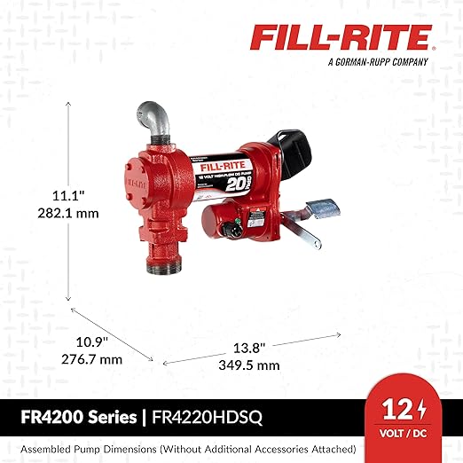 Fill-Rite FR4220HDSQ 12V 20 GPM Fuel Transfer Pump with Discharge Hose, Automatic Nozzle – Green, & Swivel | Gasoline, Diesel, Kerosene, Ethanol Blends, Methanol Blends & Biodiesel