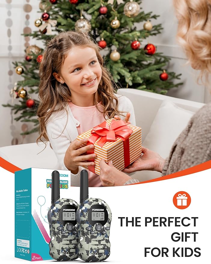 FOREDOM Walkie Talkies for Kids Walkie Talkies Long Range for Boys & Girls Age 3 to 12 Year Old Birthday Cool Army Toys - 2 Pack