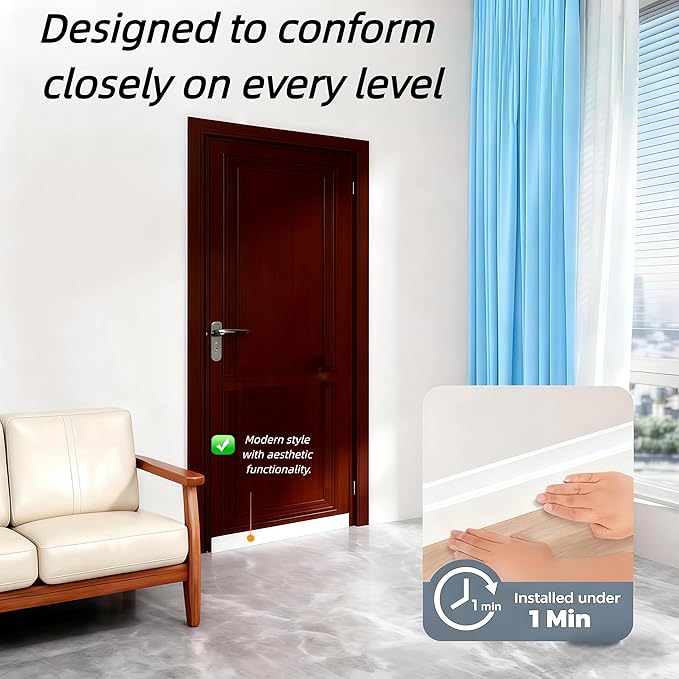 Adjustable Door Seal, Under Door Draft Blocker, Soundproofing Strip, Weather Stripping, Blocks Cold Air & Noise, Strong Adhesive Tape, Anti-Collision Design, Easy Install 2" W x 39" L, White