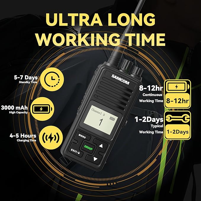 SAMCOM Radios FPCN10A Professional Business Walkie Talkies Heavy Duty with 3000mAh Large Capacity Battery,GROUP Call 2 Way Radios with Earpiece, Two-Way Radio for Adults Skiing Hunting Hiking (6-Pack)
