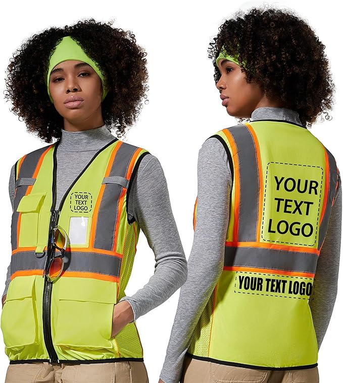 AYKRM Custom Logo Personalised Printed High Visibility Reflective 2 two tone work construction Safety Vest