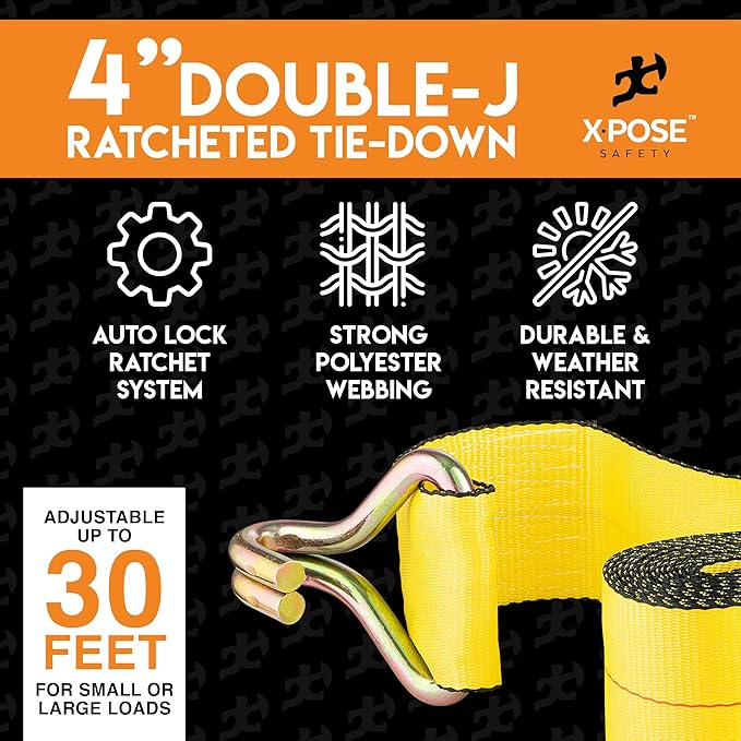 Ratchet Straps Heavy Duty 4" x 30' – 20,000 lbs Break Strength Tie Down Straps with Double J Hooks, Ratcheting Cargo Straps for Truck, Trailer, Kayak, Motorcycle & Moving – 10 Pack