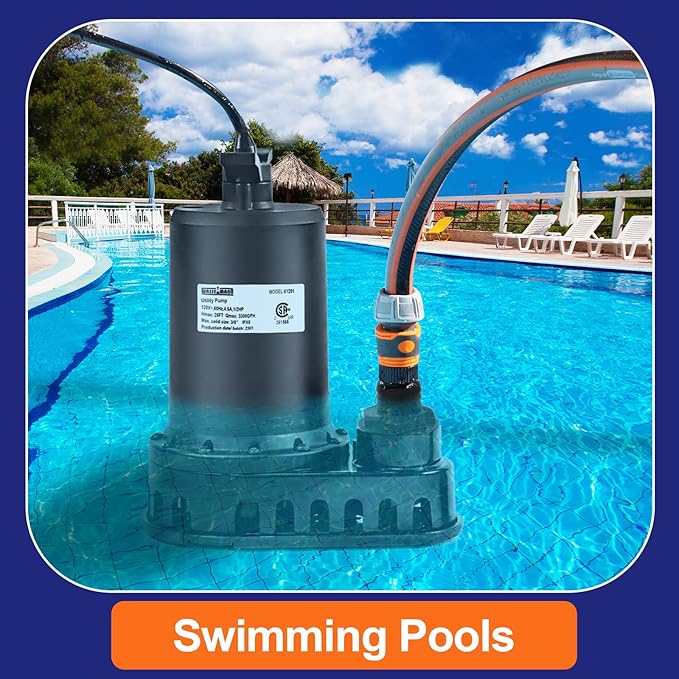WASSERMANN 1/2HP Submersible Water Pump,3300GPH Thermoplastic Utility Pump Electric Portable Transfer Clean/Dirty Sump Pump for Pool Tub Garden Pond Draining with 10 FT Cord
