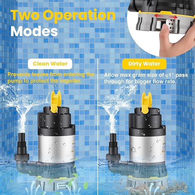 1 HP Sump Pump 4000 GPH Clean/Dirty Stainless Steel Submersible Water Pump Portable Electric Utility Pump for Swimming Pool Garden Basement Tub Pond Draining