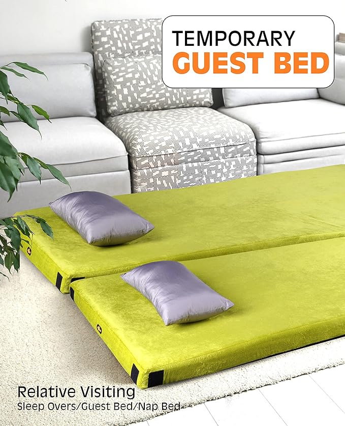 3 Inch Memory Foam Camping Mattress, Dual Layer Thick Sleeping Camp Pad for Car Tent Cot, Roll-Up Portable Glamping Floor Bed for Guests Sleepover