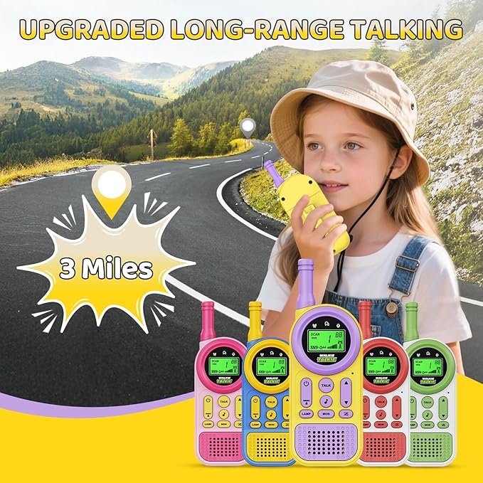 Walkie Talkies for Kids Toys: Toys for 3-12 Year Old Boys Girls - 22 Channels 2 Way Radio Toy with Backlit LCD Flashlight - 3 Miles Range for Outside/Camping/Hiking (2-Pack)