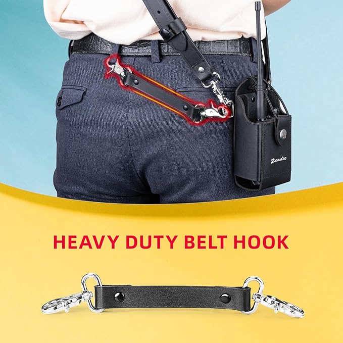 Zeadio Leather Universal Radio Holster, Heavy Duty Radio Pouch Holder with Anti-Sway Radio Strap for Kenwood Motorola Baofeng Two Way Walkie Talkies