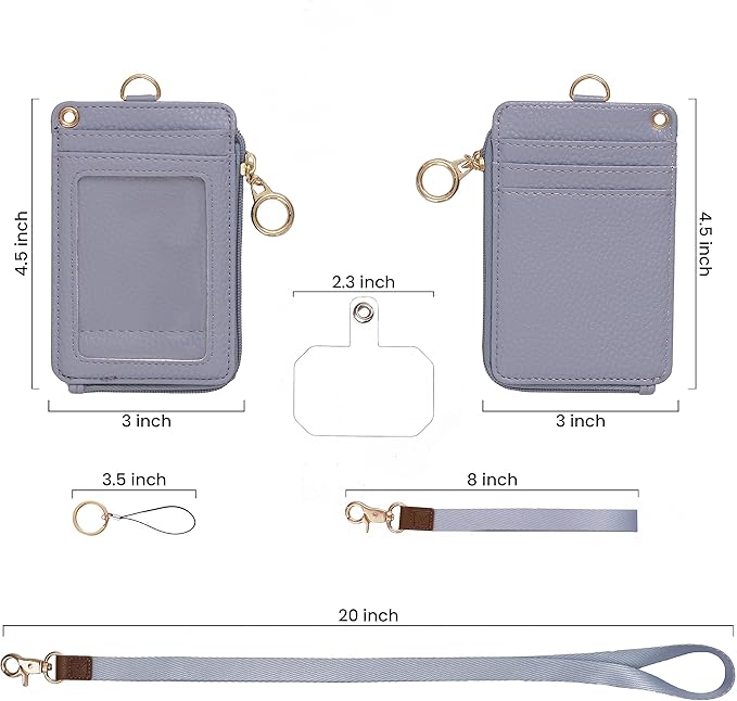 2-in-1 ID Badge Holder & Lanyard Wallet - Multi-Use Womens Small Wallet with Removable Wristlet & Neck Lanyard, Clear Window, 5 Card Slots, Phone Holder, Ring Keychain - Blue