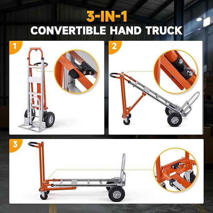 CREWORKS 3-in-1 Convertible Hand Truck, Aluminum Alloy Folding Hand Truck Dolly, Foldable Dolly Cart with Wheels 1000 lb Capacity, Lightweight Flat Platform Cart Moving Dolly for Home & Industrial Use