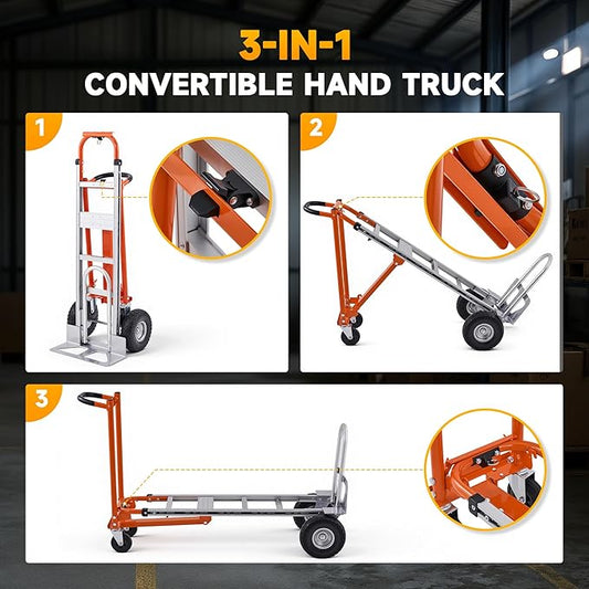 CREWORKS 3-in-1 Convertible Hand Truck, Aluminum Alloy Folding Hand Truck Dolly, Foldable Dolly Cart with Wheels 1000 lb Capacity, Lightweight Flat Platform Cart Moving Dolly for Home & Industrial Use