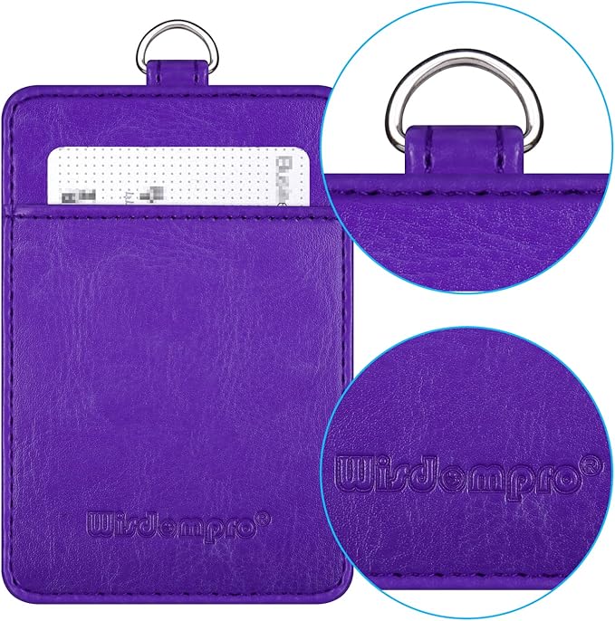 Badge Holder, Wisdompro School Supply 2-Sided PU Leather College ID Badge Card Holder Wallet Case with 1 Clear ID Window and 1 Credit Card Slot and 22 Inch Detachable Neck Lanyard - Purple (Vertical)