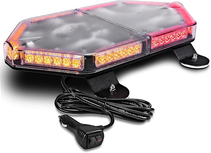 LAMPHUS NanoFlare NFMB56 17" 12V 56W AMBER RED LED Strobe Mini Light Bar [Magnet/Permanent Mount] Rooftop Rotating Safety Flashing Emergency Warning Beacon Lightbar for Volunteer Firefighter