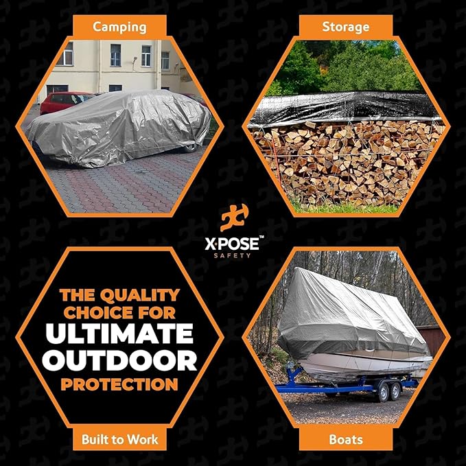 Heavy Duty Poly Tarp 12' x 16' - Bulk Full Pallet (288 Pack) Thick Waterproof, UV Blocking Protective Cover - Reversible Silver & Black - 10 Mil Thick Polyethylene - by Xpose Safety