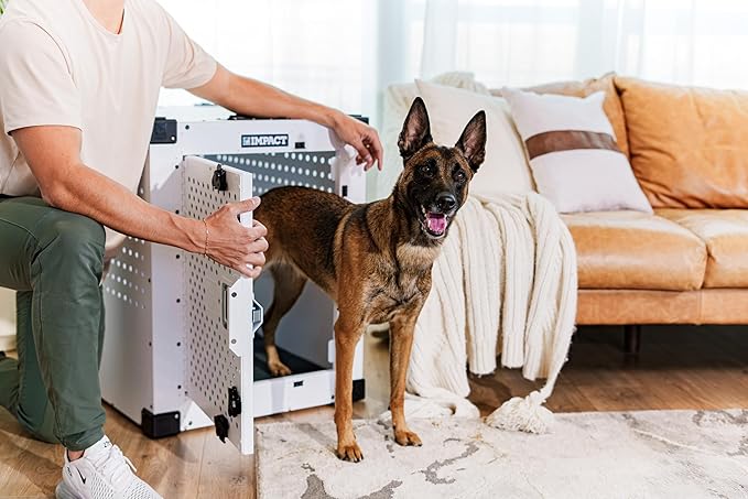 Impact Indestructible High Anxiety Dog Crate for XXL Dogs - Heavy Duty Escape Proof Indoor Dog Kennel with Powder-Coated Aluminum - Ideal for Escape Artists (Black, 48" (48.5" L x 32.5" W x 36" H)