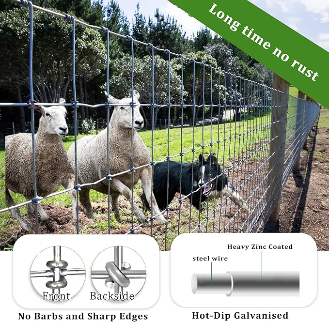 4ft x 100ft Galvanized Horse Fence, 14 Gauge Heavy Duty Woven Wire Farm Fence, 2x4 Inch Mesh Fencing for Horses, Goats, Sheep, Livestock, Pasture,Garden and Field Use