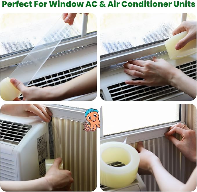 ECOHomes Window Weather Sealing Tape (4 Inch Wide) - Clear Weather Stripping Window Seal Tape Stops Draft from Entering Through Gaps, Windows, AC Unit - Insulation Seal for Air Conditioner, 180 Ft