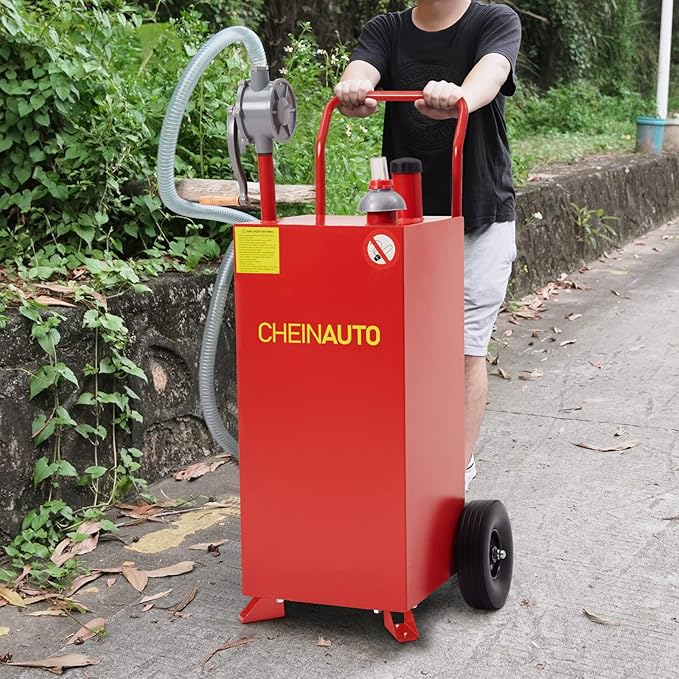 50 Gallon Fuel Caddy, Portable Gas & Diesel Storage Tank with Manual Pump, Fuel Caddy with 4 Wheels for Refueling Cars, Trucks, Lawn Mowers, ATVs, and Boats.