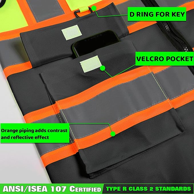 BeautyWill 10 Pack Custom Logo Safety Vest ANSI Class 2 High Visibility Reflective Vest Personalized Construction Vest Bulk