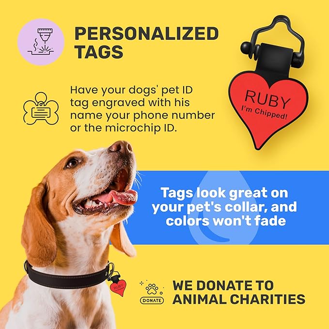 SiliDog - The Original Silicone Silent Dog Tag - Personalized Engraved Soundless Pet ID - As Seen On Shark Tank - Durable - Never Fades - Heart - Yellow