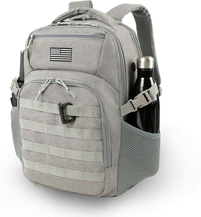Military Tactical Backpack for Travel Hiking, 30L Backpack for Men and Women with Bottle Holder, Small Laptop Backpack for Work, College Computer Bag Fits 15.6/17 Inch Laptop and Notebook - Gray