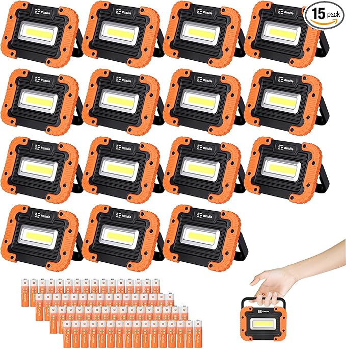 KunHe 15 Pack Magnetic Battery Powered Work Light 500 Lumen Portable Work Light with IPX4 Waterproof 180° Rotating Bracket COB LED for Camping Fishing Car Repair Emergency