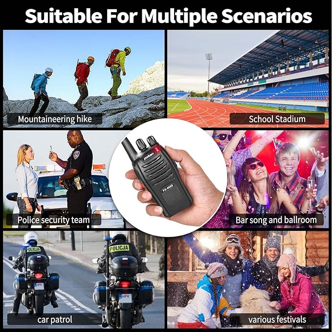 pxton 666S walkie talkies Long Range Rechargeable for Adults with Headphones and Li-ion Battery,2 Way radios has VOX/Noise Reduction/TOT/Flashlight/Monitoring/Scan Function（4 Pack）