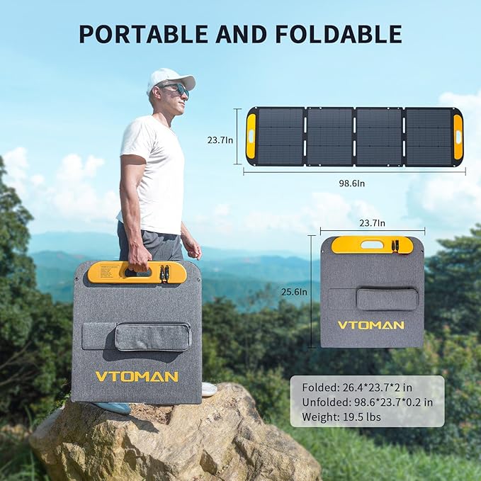 VTOMAN VS220 Pro Portable Solar Panel 220W 48V, 23% Efficiency Foldable Solar Panel w/ IP67 Waterproof & MC-4 Anderson XT60 DC5521 Adapters & Adjustable Kickstands, Off-Grid Power for Home & Camping