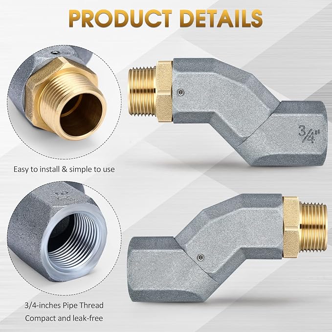 Shimeyao 3 Pcs Fuel Hose Swivel Zinc Alloy 360 Rotating Connector for Fuel Transfer Pump Nozzle Multi Plane Swivel Kit(3/4 Inch,Grey)