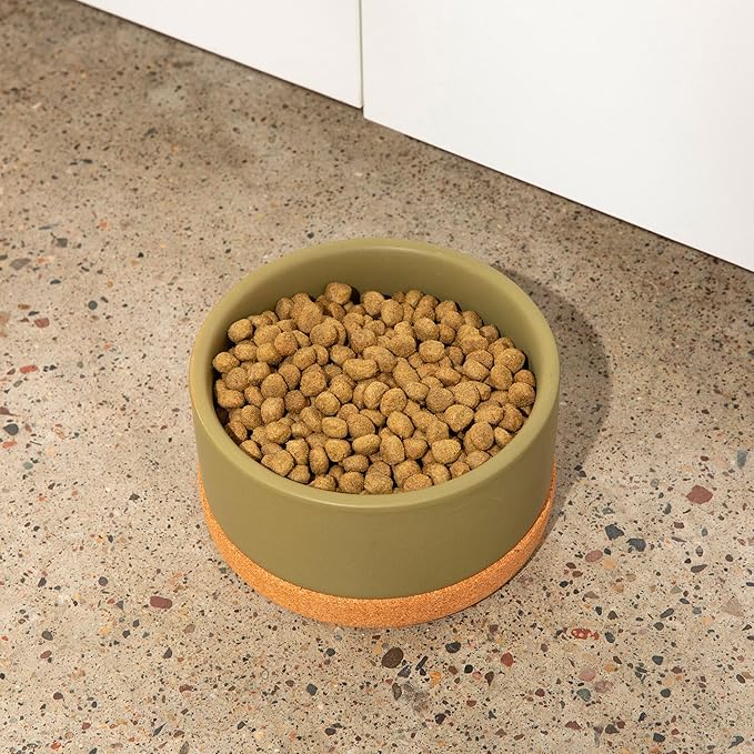 Waggo Corky Bowl – 4 Cup Non-Slip Pet Food and Water Ceramic Dish with Removable Cork Base – Dishwasher & Microwave Safe (Black)