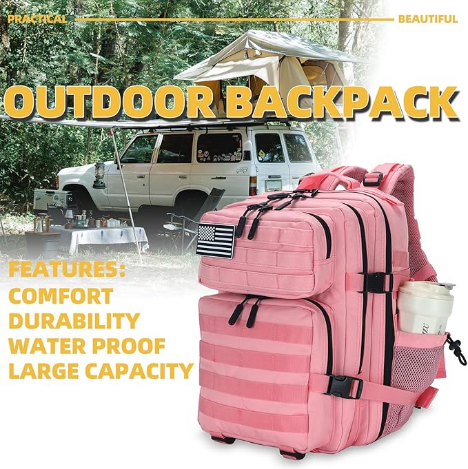 25L Tactical Backpack for Men and Women Military Backpack Small Assault Pack Molle Backpack Bug Out Bag Travel Rucksack Daypack (Pink)