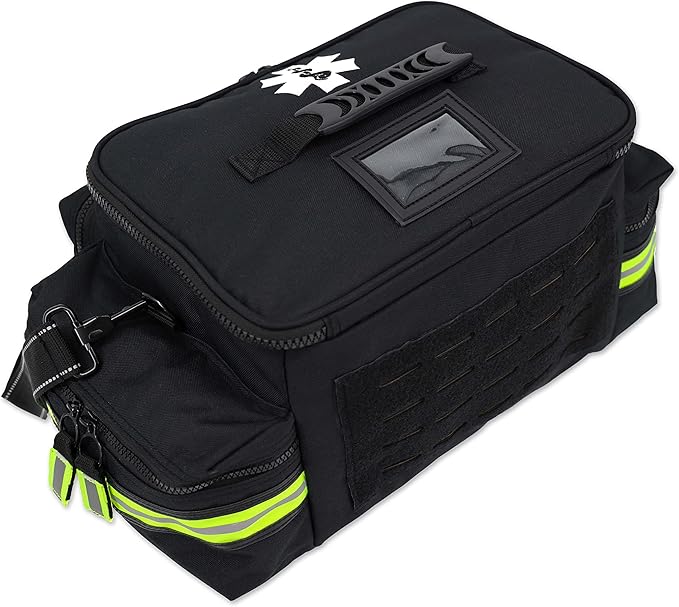 Lightning X Medium First Responder EMT Bag | LXMB25 | w/Reflective, Shoulder Strap & Zippered Compartments for First Aid + Trauma Supplies - Black