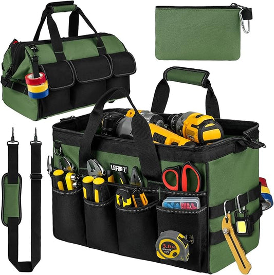 Tool Bag,16-Inch Heavy Duty Tool Bags for Men,27 Pockets Tool Box Organizer Storage,Wide Mouth Toolbag Tools Tote Carrying Case for Dad,Mechanic,Electrician