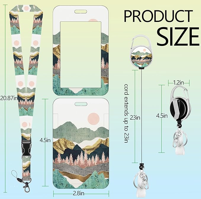 Badge Holder Lanyard Sunrise Mountain ID Card Holders Detachable Name Tag Clips Cute Funny Nurse Teacher Office Gifts Women Man Badge Holder (Sunrise)