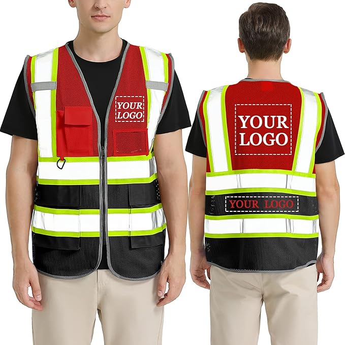 BeautyWill Custom Logo Safety Vest Class 2 High Visibility Reflective Vest for Men - Personalized Logo Team Vest