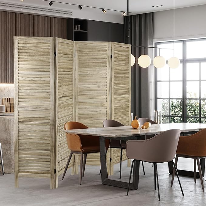 ECOMEX 4 Panel Louver Wood Room Divider 5.6ft.Tall Folding Privacy Screen Panels, Room Divider Wall, Divider for Room Separation, Partition Room dividers and Effectively Block Sight(Natural)