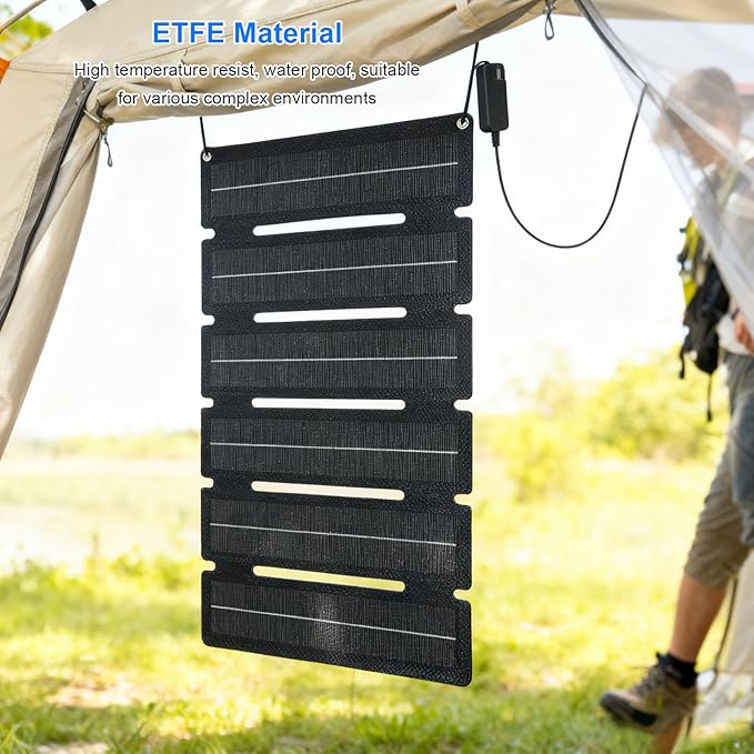 25W ETFE Foldable Solar Panel Ultra Thin Monocrystalline Portable Solar Charger with Innovative 5 Fold Design for Outdoor Camping, Hiking, Travel, Smartphones, USB Devices