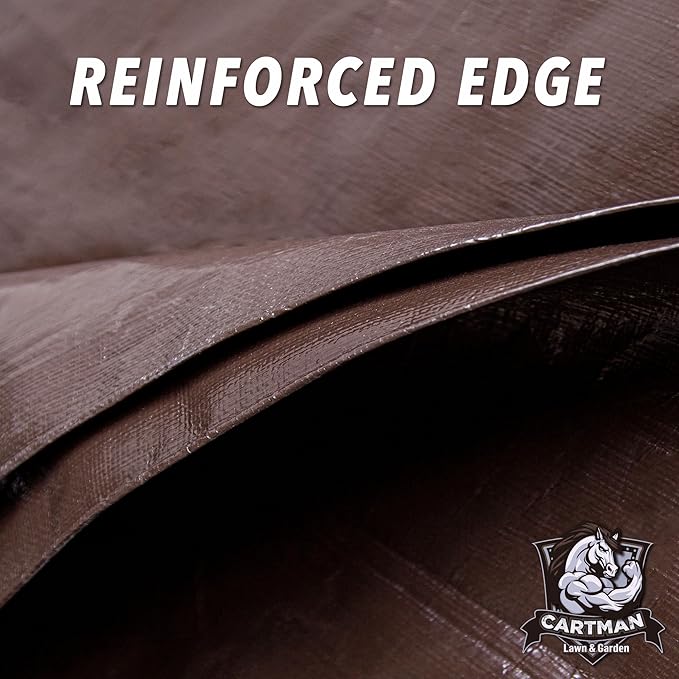 CARTMAN Finished Size 12x30 Feet Extra Thick 20 Mil Brown Ultra Heavy Duty Poly Tarp, Multipurpose Protective Cover, UV Resistant, Waterproof Poly Tarpaulin with Reinforced Edges