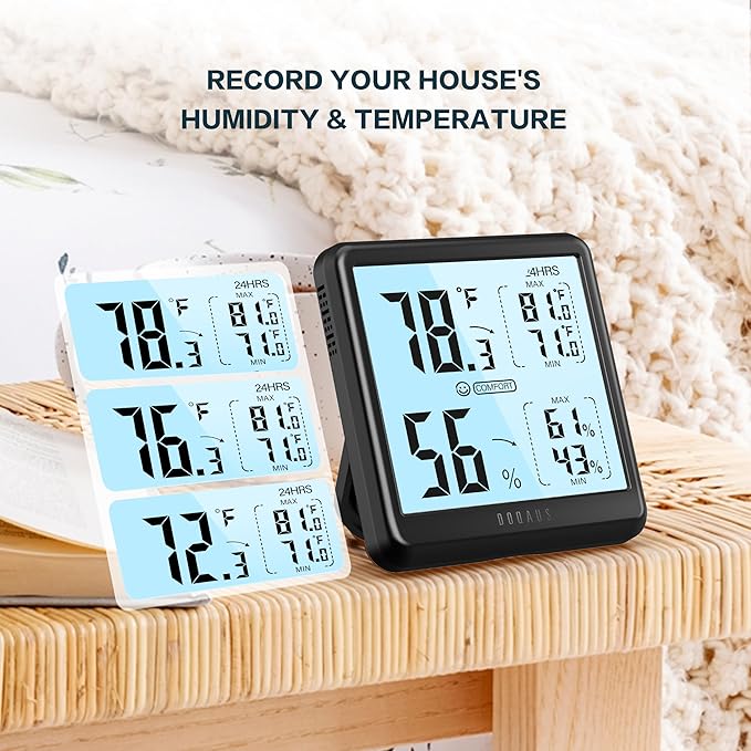 DOQAUS Digital Hygrometer Indoor Thermometer for House, Room Thermometer with 3s Fast Refresh & Max Min Records, Temperature Humidity Monitor Meter with Backlight, Black