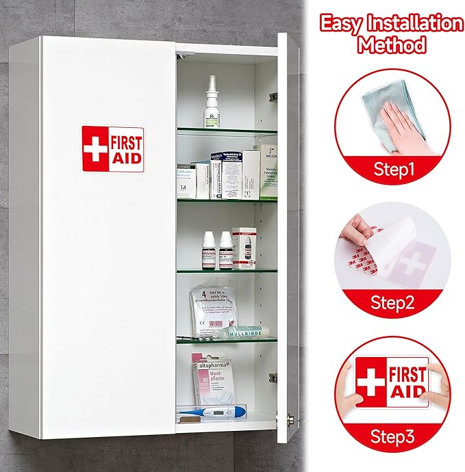 3PCS First Aid Sign Sticker for Home，Self-Adhesive Waterproof First Aid Decals for First Aid Boxes, Emergency First Aid Kit Supplies for Car, Office or Business 5.7"x4"