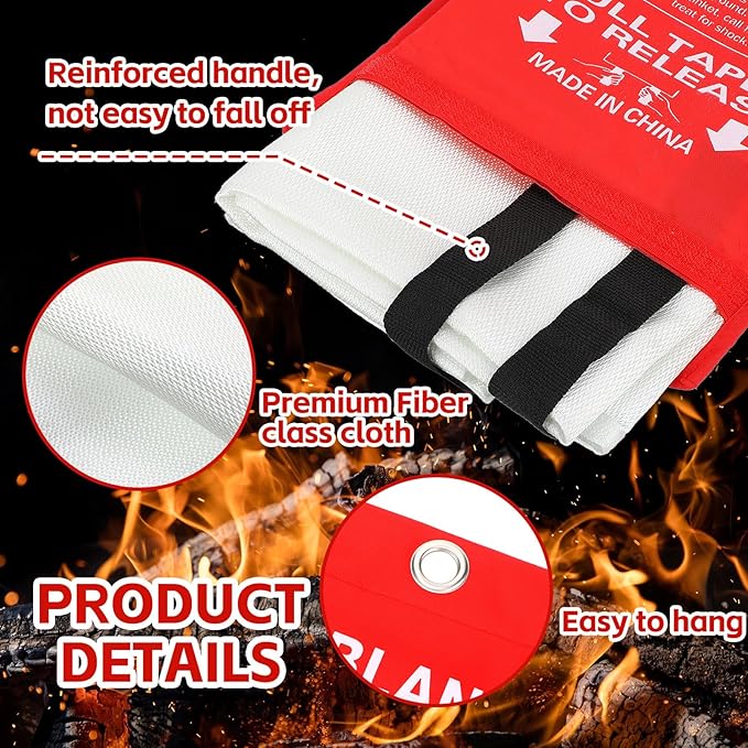 Macarrie 12 Pack Fire Blankets 39” x 39” Fire Blanket Emergency for Home and Kitchen Extinguisher Blankets Fiberglass Suppression Blanket Safety Fireproof Survival for Car Office Warehouse (Red)