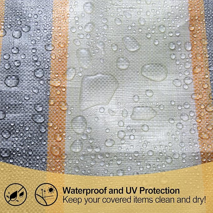 Tarp Heay Duty Waterproof 8x10ft,Stripe Tarp Cover Plastic Poly Tarpaulin for Outdoor Cover,Emergency Rain,Roof, Pool, Boat,Camping - Multipurpose with 20Mil Thickness