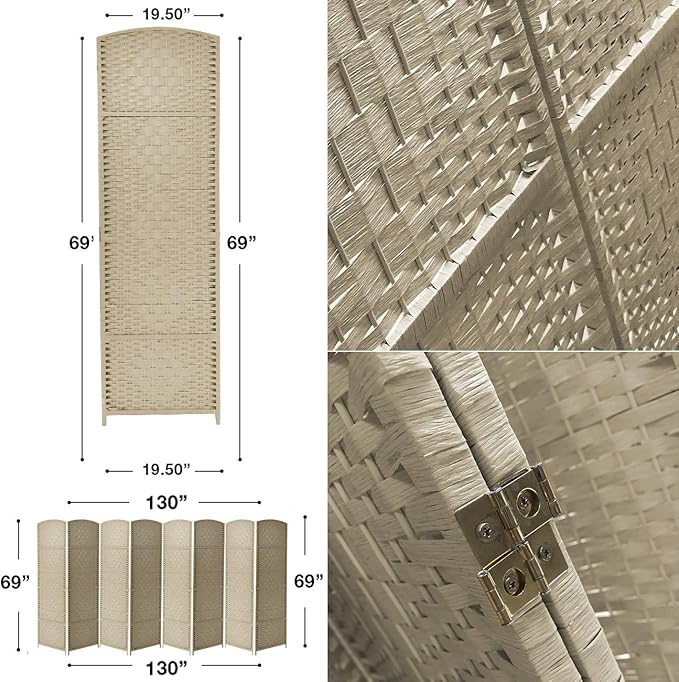 Sorbus 8 Panel Room Divider 6 ft. Tall - Privacy Screen, Extra Wide Double Hinged Panels, Diamond Double-Weaved, Partition Room Dividers and Folding Privacy Screens, Wall Divider for Room Separation