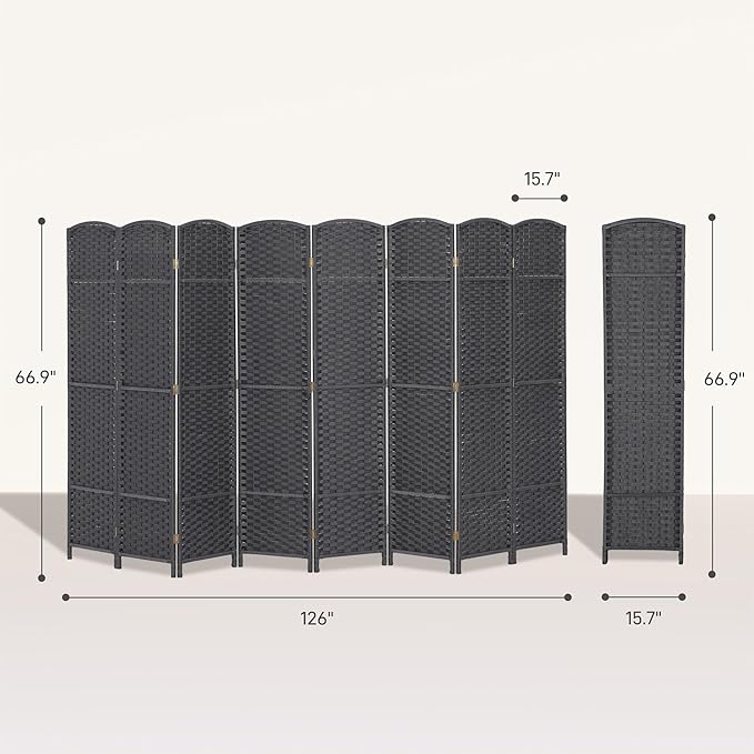 HOMCOM Room Divider, 8 Panel Folding Privacy Screen, 5.6' Tall Freestanding Partition for Home Office, Bedroom, Charcoal Gray