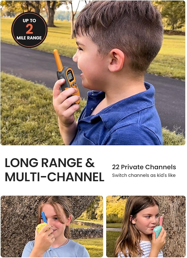 FOREDOM Walkie Talkies for Kids Walkie Talkies Long Range for Boy & Girl Age 3 to 12 Year Old Birthday Toys with Flashlight, Lanyards - 3 Pack