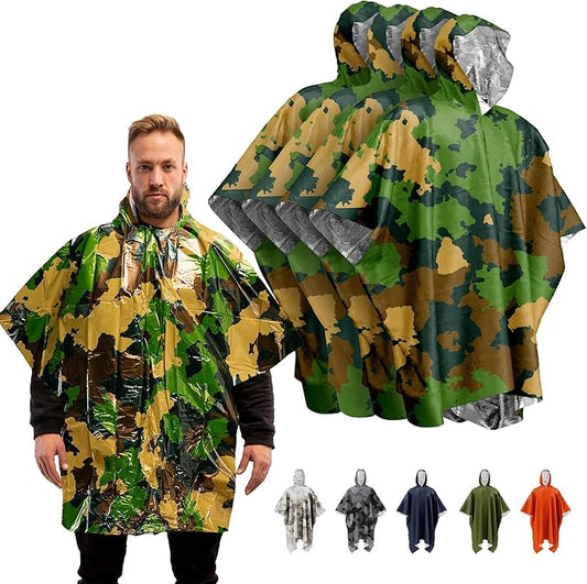 PREPARED4X Emergency Poncho and Mylar Blanket Liner - Waterproof, Wind-Resistant Outdoor Rain Poncho for Camping, Emergencies