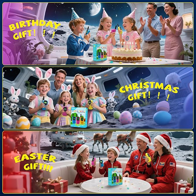 Rechargeable Walkie Talkies for Kids, Walkie Talkie Toys for Girls Boys, Xmas Gifts for Grandkids, Built-in Flashlight, Gifts for 3 4 5 6 7 8 9 10 Year Old Girl Boys, Kids Stocking Stuffers