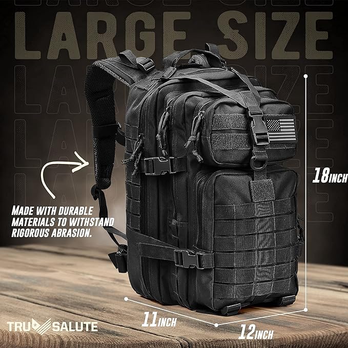 Tru Salute 45L Military Black Tactical Backpack Large Army 3 Day Pack Molle Bug out Bag Rucksack Backpack Military Black