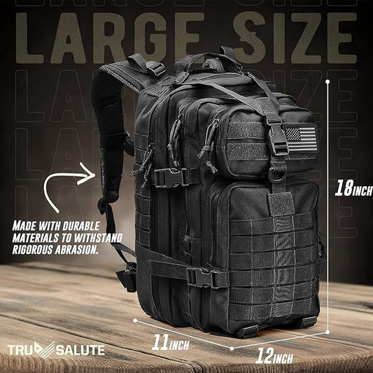 Tru Salute 45L Military Black Tactical Backpack Large Army 3 Day Pack Molle Bug out Bag Rucksack Backpack Military Black